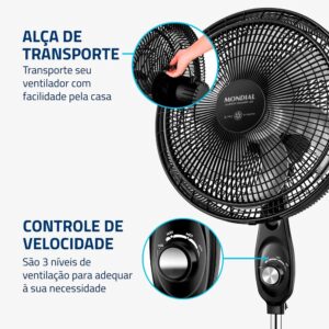 VENT COLUNA MONDIAL VSP-40C-NB 40CM SUPER POWER 220V - Imagem 4