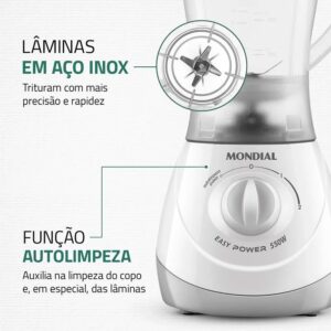 LIQUIFICADOR MONDIAL EASY POWER L-550W 6803-02 BRANCO 220 V - Imagem 6