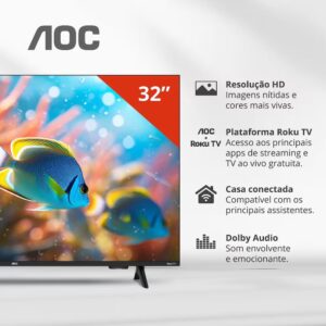 TV 32P AOC LED SMART ROKU WIFI HD HDMI 32S5155/78G - Imagem 4